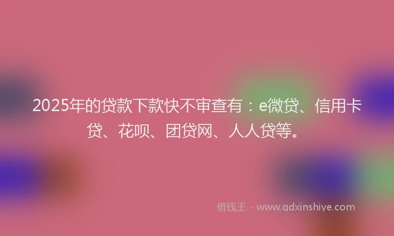 2025年的贷款下款快不审查有：e微贷、信用卡贷、花呗、团贷网、人人贷等。