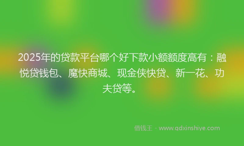 2025年的贷款平台哪个好下款小额额度高有：融悦贷钱包、魔快商城、现金侠快贷、新一花、功夫贷等。
