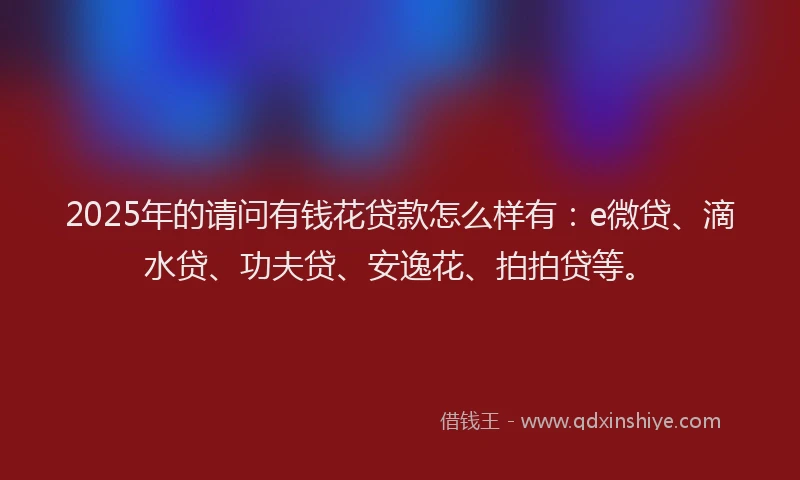 2025年的请问有钱花贷款怎么样有：e微贷、滴水贷、功夫贷、安逸花、拍拍贷等。