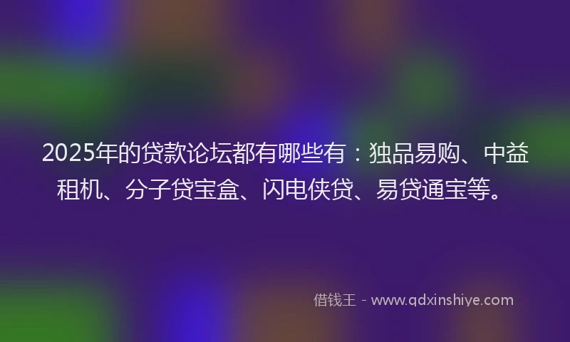 2025年的贷款论坛都有哪些有：独品易购、中益租机、分子贷宝盒、闪电侠贷、易贷通宝等。