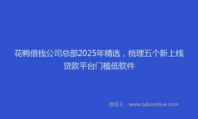 花鸭借钱公司总部2025年精选，梳理五个新上线贷款平台门槛低软件