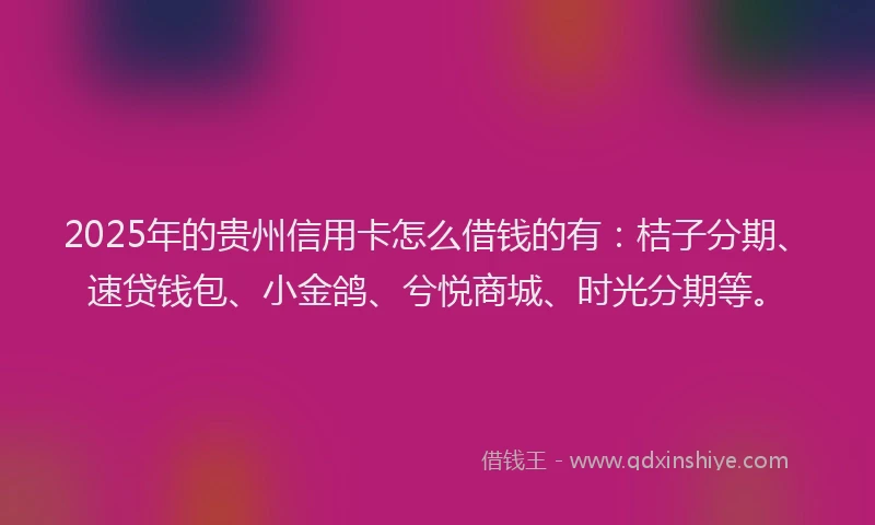 2025年的贵州信用卡怎么借钱的有：桔子分期、速贷钱包、小金鸽、兮悦商城、时光分期等。