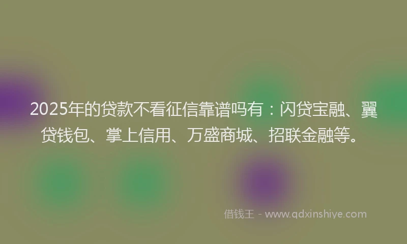 2025年的贷款不看征信靠谱吗有：闪贷宝融、翼贷钱包、掌上信用、万盛商城、招联金融等。