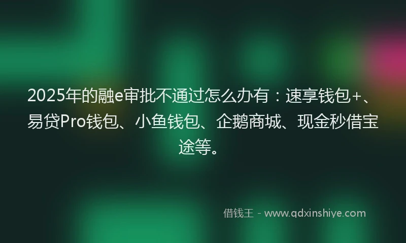 2025年的融e审批不通过怎么办有：速享钱包+、易贷Pro钱包、小鱼钱包、企鹅商城、现金秒借宝途等。