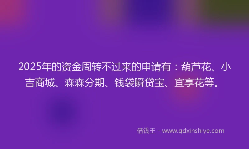 2025年的资金周转不过来的申请有：葫芦花、小吉商城、森森分期、钱袋瞬贷宝、宜享花等。