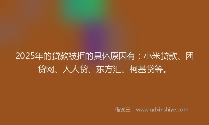 2025年的贷款被拒的具体原因有：小米贷款、团贷网、人人贷、东方汇、柯基贷等。
