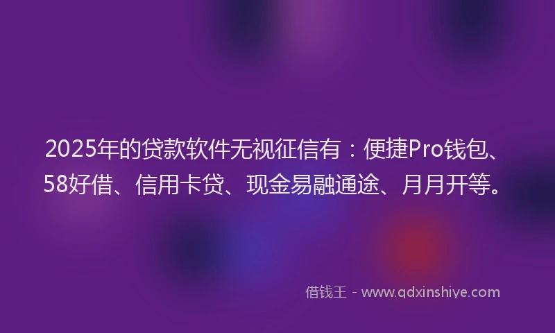 2025年的贷款软件无视征信有：便捷Pro钱包、58好借、信用卡贷、现金易融通途、月月开等。