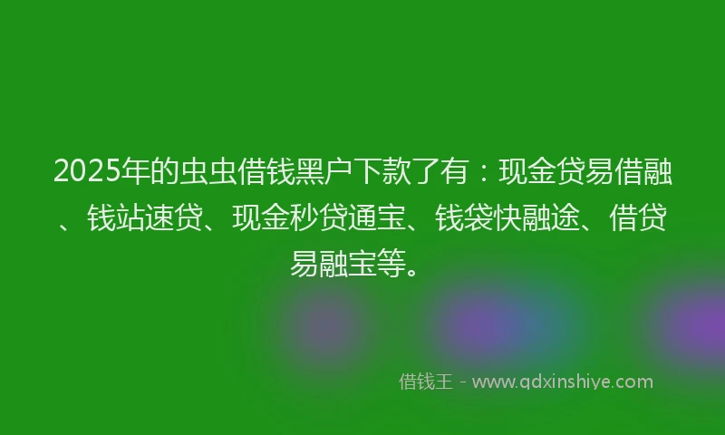 2025年的虫虫借钱黑户下款了有：现金贷易借融、钱站速贷、现金秒贷通宝、钱袋快融途、借贷易融宝等。
