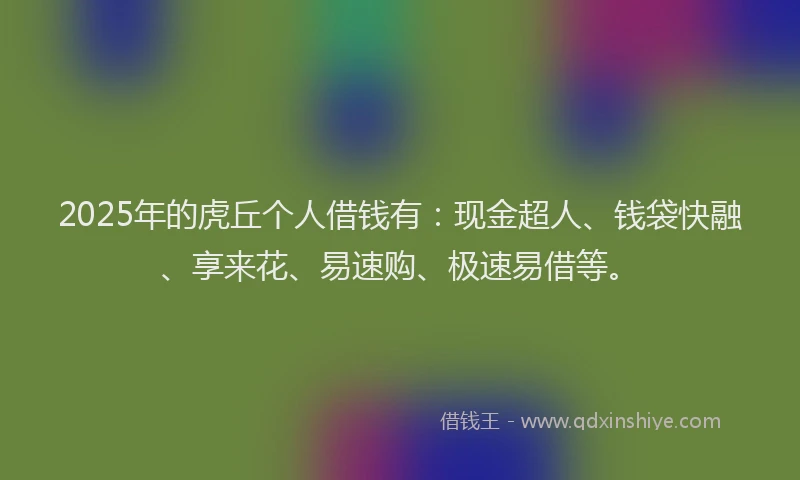 2025年的虎丘个人借钱有：现金超人、钱袋快融、享来花、易速购、极速易借等。