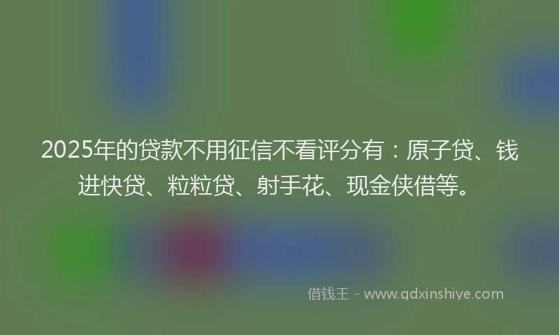 2025年的贷款不用征信不看评分有：原子贷、钱进快贷、粒粒贷、射手花、现金侠借等。