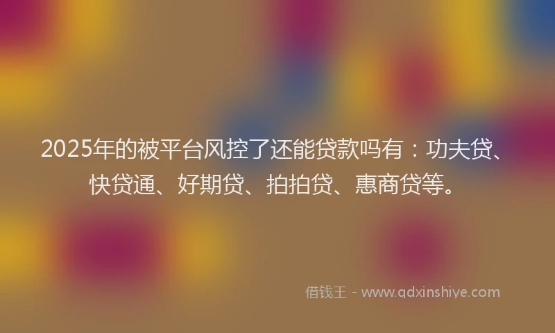 2025年的被平台风控了还能贷款吗有：功夫贷、快贷通、好期贷、拍拍贷、惠商贷等。