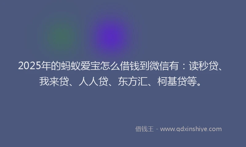 2025年的蚂蚁爱宝怎么借钱到微信有：读秒贷、我来贷、人人贷、东方汇、柯基贷等。