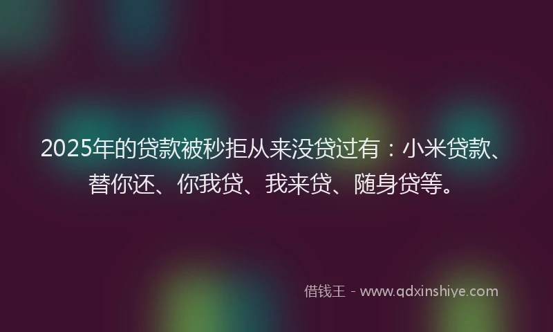 2025年的贷款被秒拒从来没贷过有：小米贷款、替你还、你我贷、我来贷、随身贷等。
