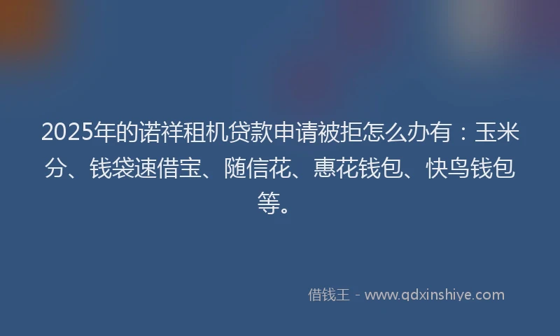 2025年的诺祥租机贷款申请被拒怎么办有：玉米分、钱袋速借宝、随信花、惠花钱包、快鸟钱包等。