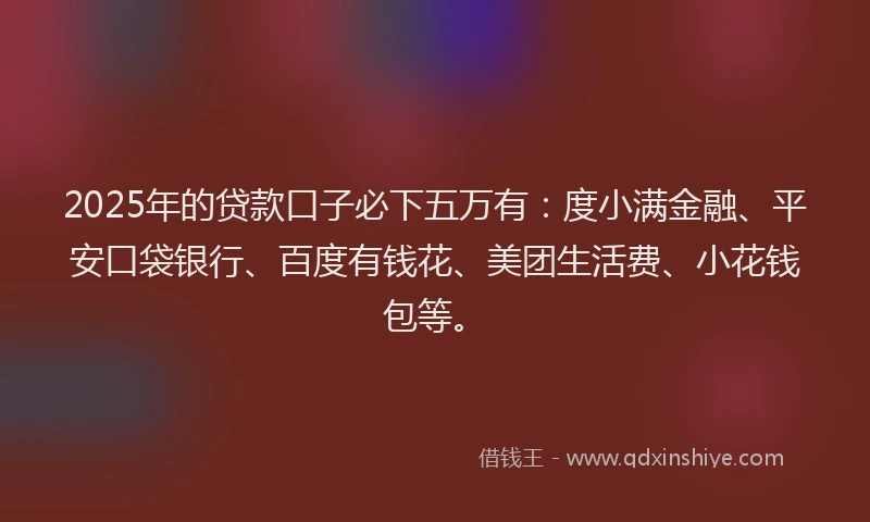 2025年的贷款口子必下五万有：度小满金融、平安口袋银行、百度有钱花、美团生活费、小花钱包等。