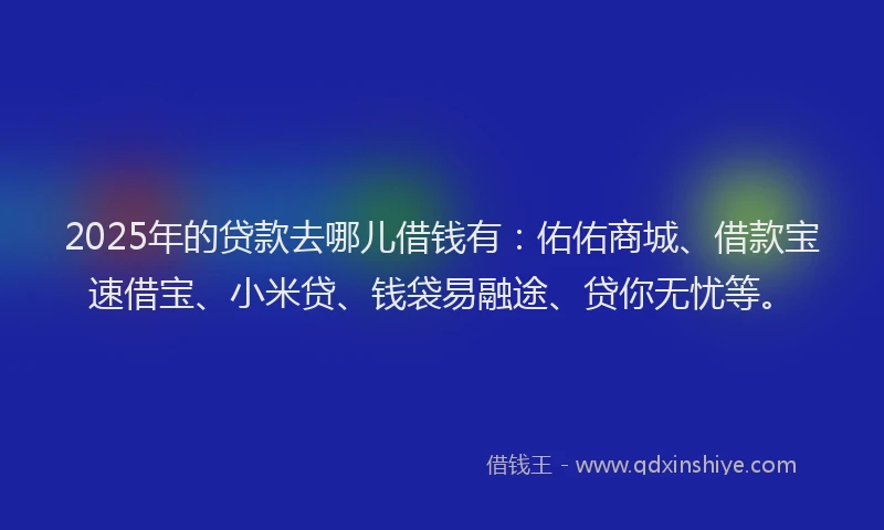 2025年的贷款去哪儿借钱有：佑佑商城、借款宝速借宝、小米贷、钱袋易融途、贷你无忧等。