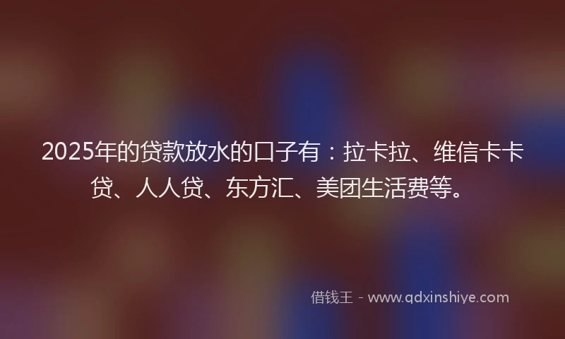 2025年的贷款放水的口子有：拉卡拉、维信卡卡贷、人人贷、东方汇、美团生活费等。