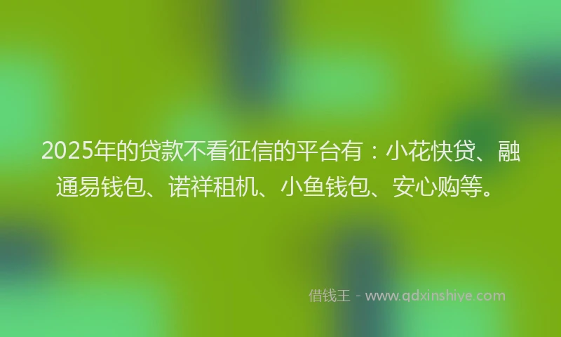 2025年的贷款不看征信的平台有：小花快贷、融通易钱包、诺祥租机、小鱼钱包、安心购等。