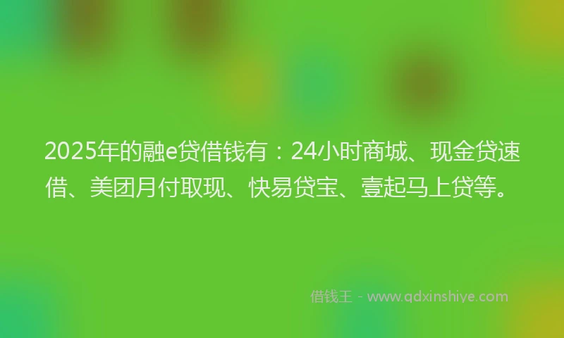2025年的融e贷借钱有：24小时商城、现金贷速借、美团月付取现、快易贷宝、壹起马上贷等。