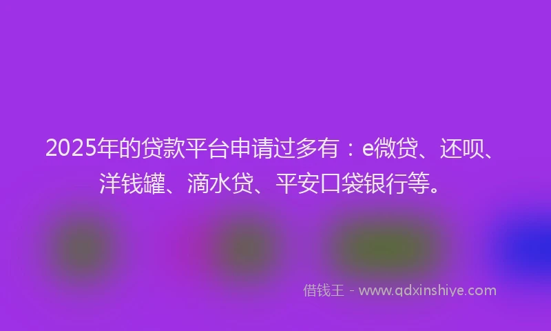 2025年的贷款平台申请过多有：e微贷、还呗、洋钱罐、滴水贷、平安口袋银行等。