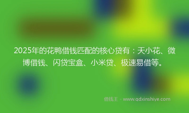 2025年的花鸭借钱匹配的核心贷有：天小花、微博借钱、闪贷宝盒、小米贷、极速易借等。