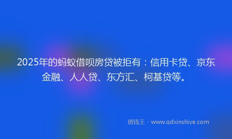 2025年的蚂蚁借呗房贷被拒有：信用卡贷、京东金融、人人贷、东方汇、柯基贷等。