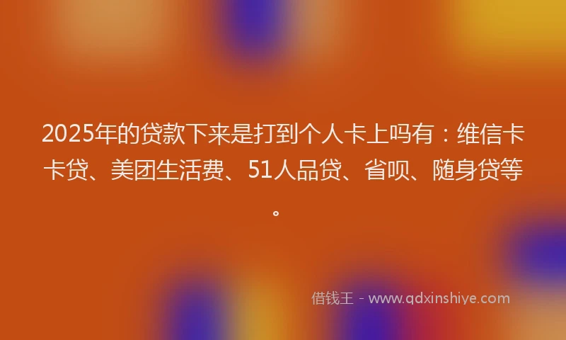 2025年的贷款下来是打到个人卡上吗有：维信卡卡贷、美团生活费、51人品贷、省呗、随身贷等。