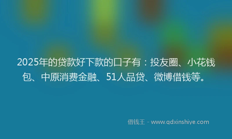 2025年的贷款好下款的口子有：投友圈、小花钱包、中原消费金融、51人品贷、微博借钱等。