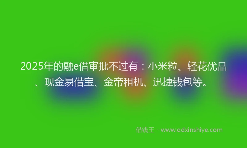 2025年的融e借审批不过有：小米粒、轻花优品、现金易借宝、金帝租机、迅捷钱包等。