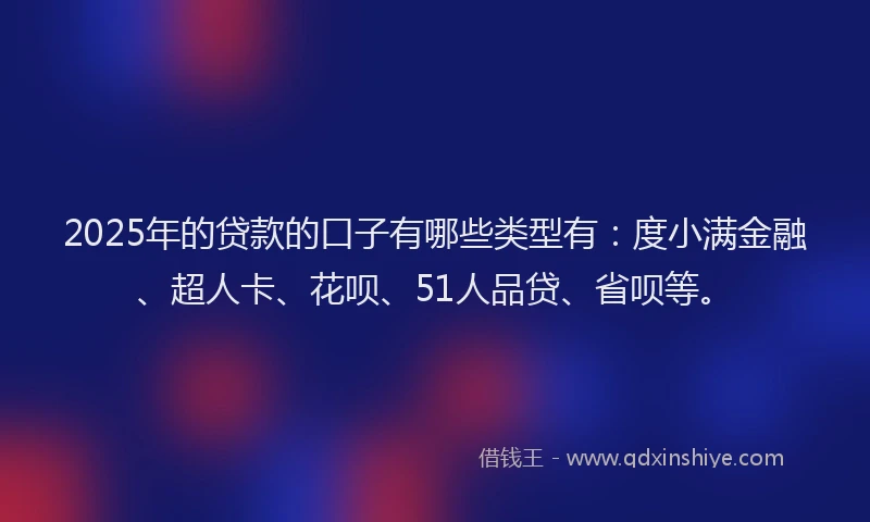 2025年的贷款的口子有哪些类型有：度小满金融、超人卡、花呗、51人品贷、省呗等。