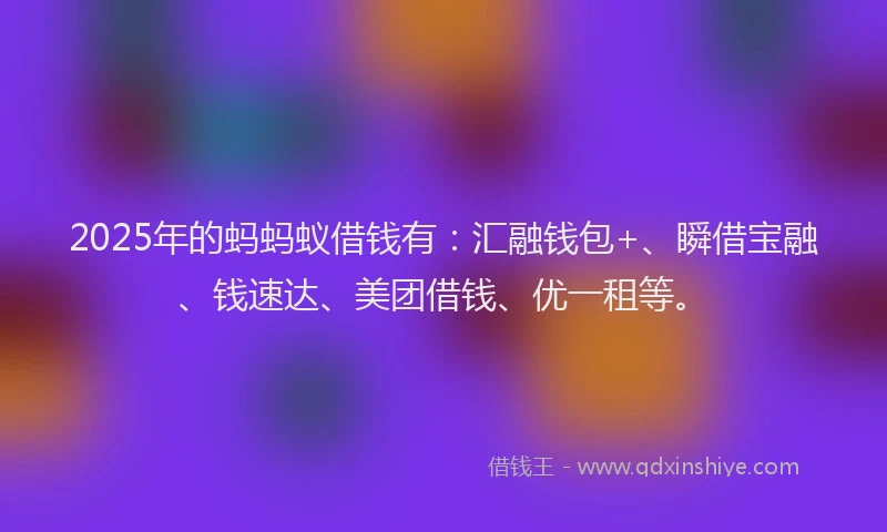 2025年的蚂蚂蚁借钱有：汇融钱包+、瞬借宝融、钱速达、美团借钱、优一租等。