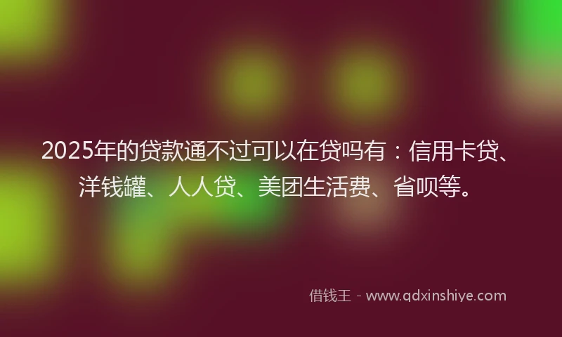2025年的贷款通不过可以在贷吗有：信用卡贷、洋钱罐、人人贷、美团生活费、省呗等。