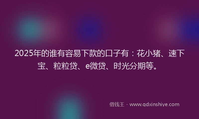 2025年的谁有容易下款的口子有：花小猪、速下宝、粒粒贷、e微贷、时光分期等。