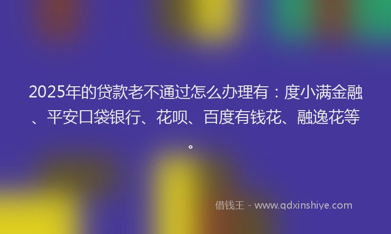 2025年的贷款老不通过怎么办理有：度小满金融、平安口袋银行、花呗、百度有钱花、融逸花等。