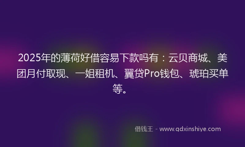 2025年的薄荷好借容易下款吗有：云贝商城、美团月付取现、一姐租机、翼贷Pro钱包、琥珀买单等。