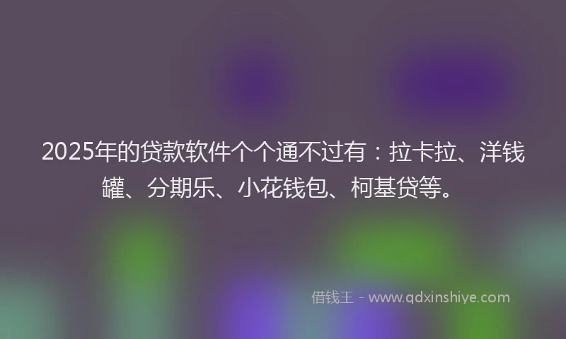 2025年的贷款软件个个通不过有：拉卡拉、洋钱罐、分期乐、小花钱包、柯基贷等。