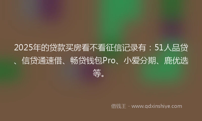 2025年的贷款买房看不看征信记录有：51人品贷、信贷通速借、畅贷钱包Pro、小爱分期、鹿优选等。