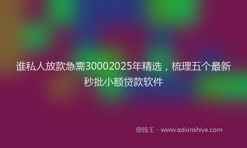 谁私人放款急需30002025年精选，梳理五个最新秒批小额贷款软件