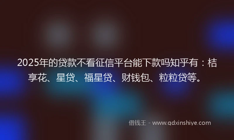 2025年的贷款不看征信平台能下款吗知乎有:桔享花、星贷、福星贷、财钱包、粒粒贷等。