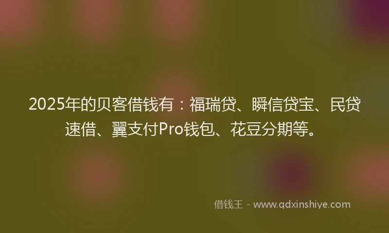 2025年的贝客借钱有：福瑞贷、瞬信贷宝、民贷速借、翼支付Pro钱包、花豆分期等。