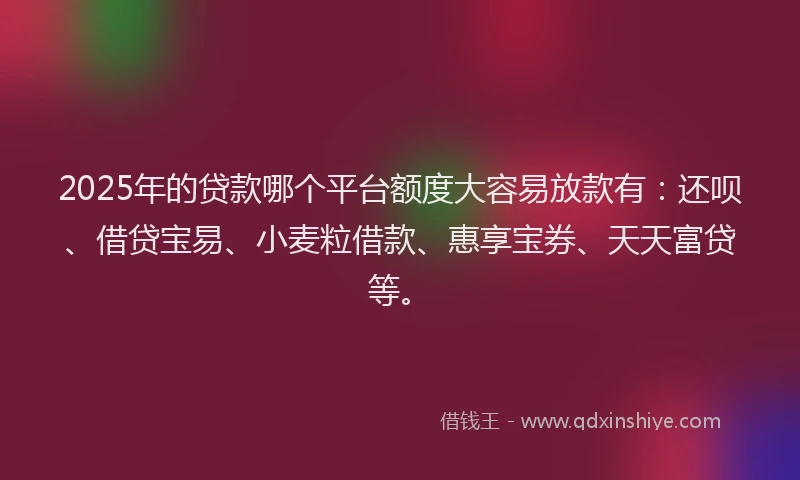 2025年的贷款哪个平台额度大容易放款有：还呗、借贷宝易、小麦粒借款、惠享宝券、天天富贷等。