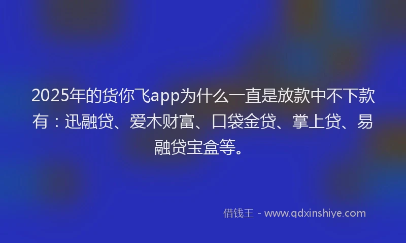 2025年的货你飞app为什么一直是放款中不下款有：迅融贷、爱木财富、口袋金贷、掌上贷、易融贷宝盒等。
