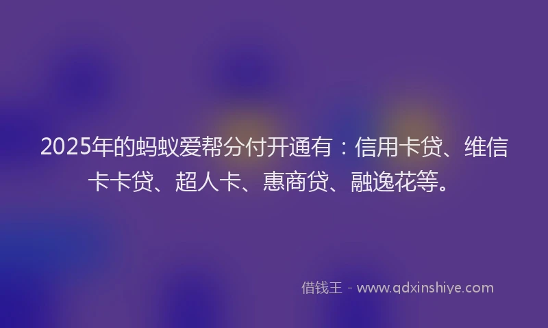 2025年的蚂蚁爱帮分付开通有：信用卡贷、维信卡卡贷、超人卡、惠商贷、融逸花等。