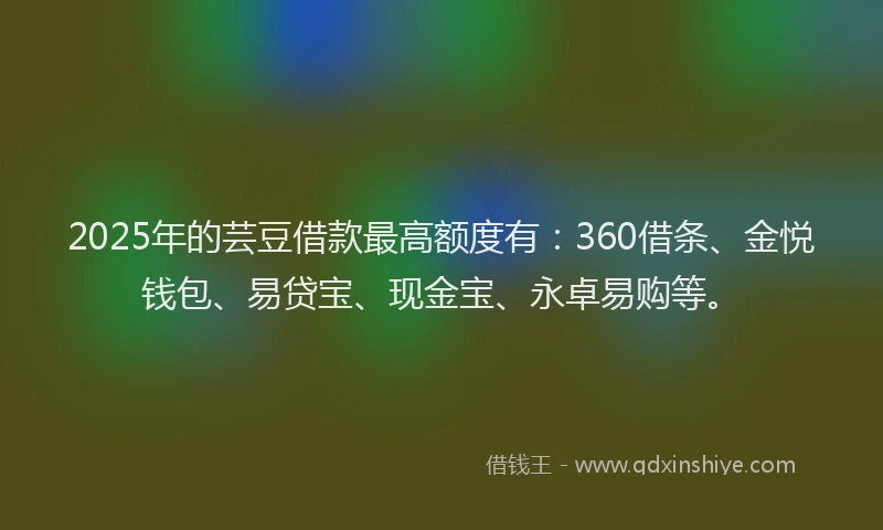 2025年的芸豆借款最高额度有：360借条、金悦钱包、易贷宝、现金宝、永卓易购等。