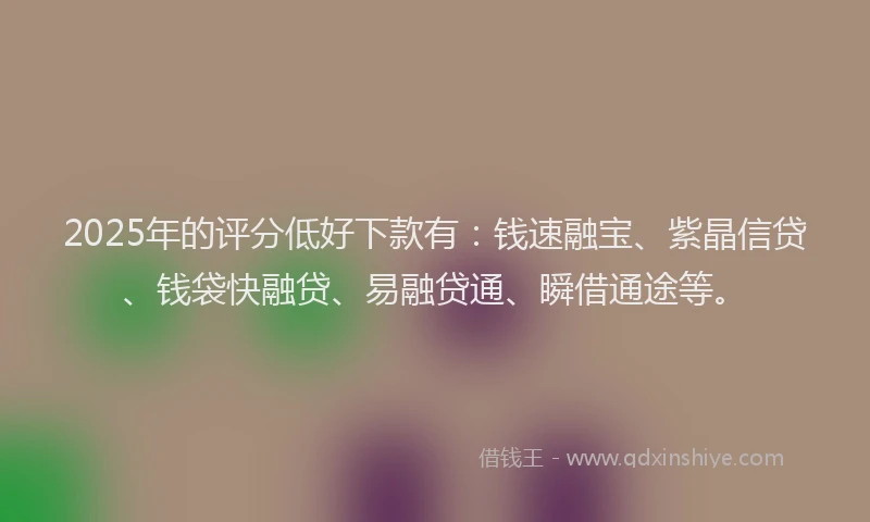2025年的评分低好下款有：钱速融宝、紫晶信贷、钱袋快融贷、易融贷通、瞬借通途等。