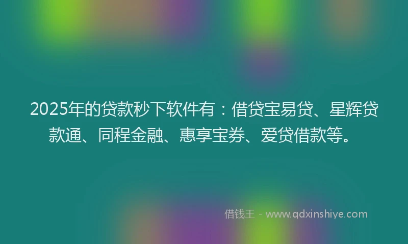 2025年的贷款秒下软件有：借贷宝易贷、星辉贷款通、同程金融、惠享宝券、爱贷借款等。