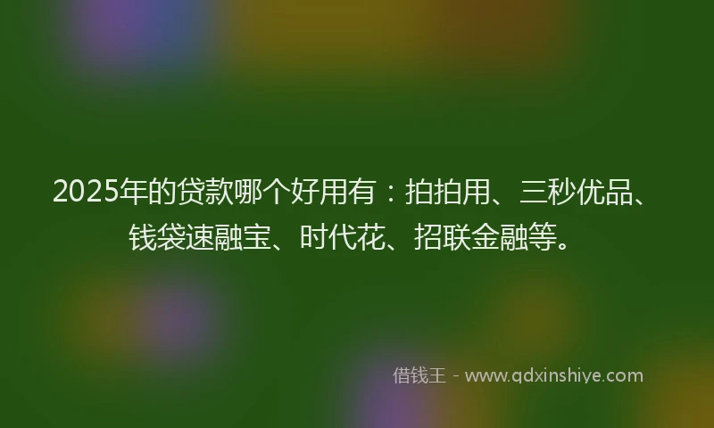 2025年的贷款哪个好用有：拍拍用、三秒优品、钱袋速融宝、时代花、招联金融等。