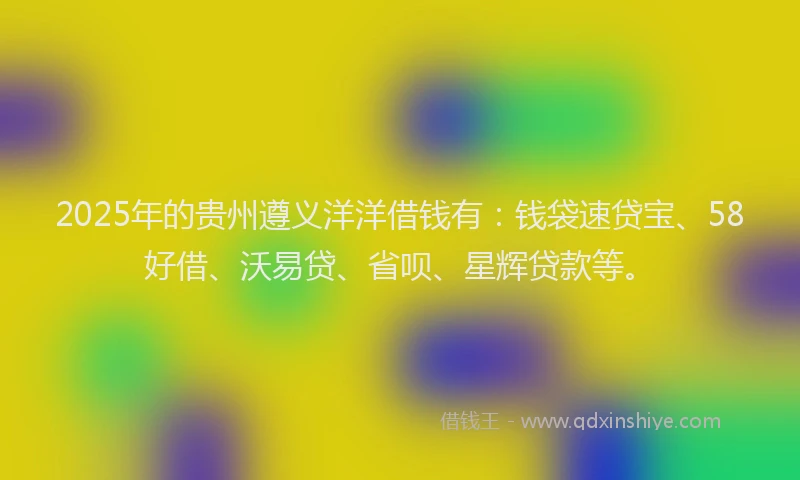 2025年的贵州遵义洋洋借钱有：钱袋速贷宝、58好借、沃易贷、省呗、星辉贷款等。