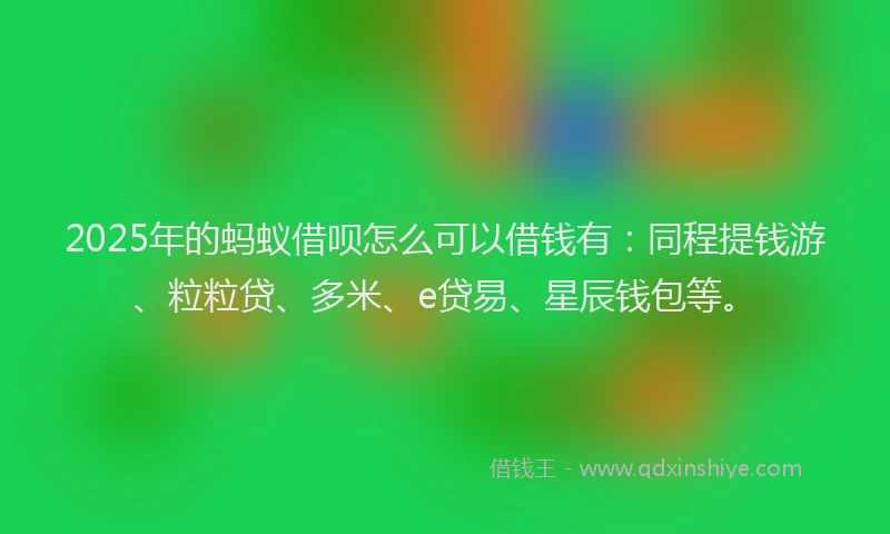 2025年的蚂蚁借呗怎么可以借钱有：同程提钱游、粒粒贷、多米、e贷易、星辰钱包等。