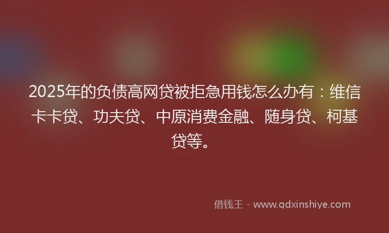 2025年的负债高网贷被拒急用钱怎么办有：维信卡卡贷、功夫贷、中原消费金融、随身贷、柯基贷等。